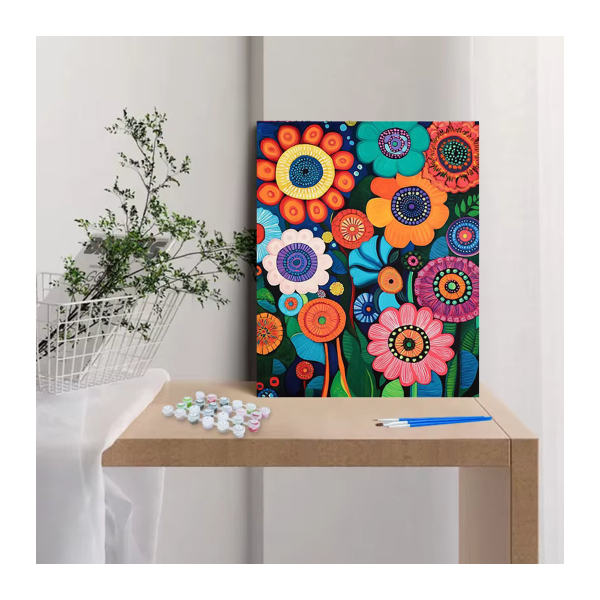 Cheni story Malen nach Zahlen Set mit bunter Blumen-Acryl-Leinwand für die Wanddekoration, Hochformat, 40 x 40 cm - Bild 3