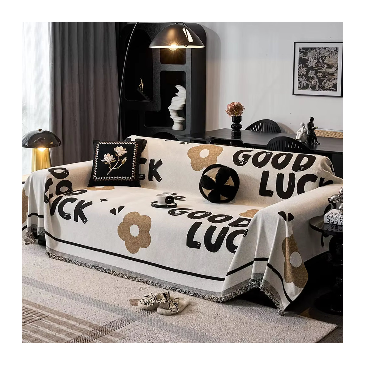 Chenille Sofa Abdeckung in Beige als Staubschutz und Oberflächenschutz für dein Sofa - Bild 2