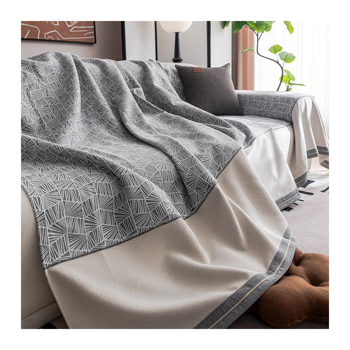 Chenille Sofa Bezug Universal Rutschfest und Kratzfest, Farbe: Grau, B x H: 180 x 130 cm - Bild 3