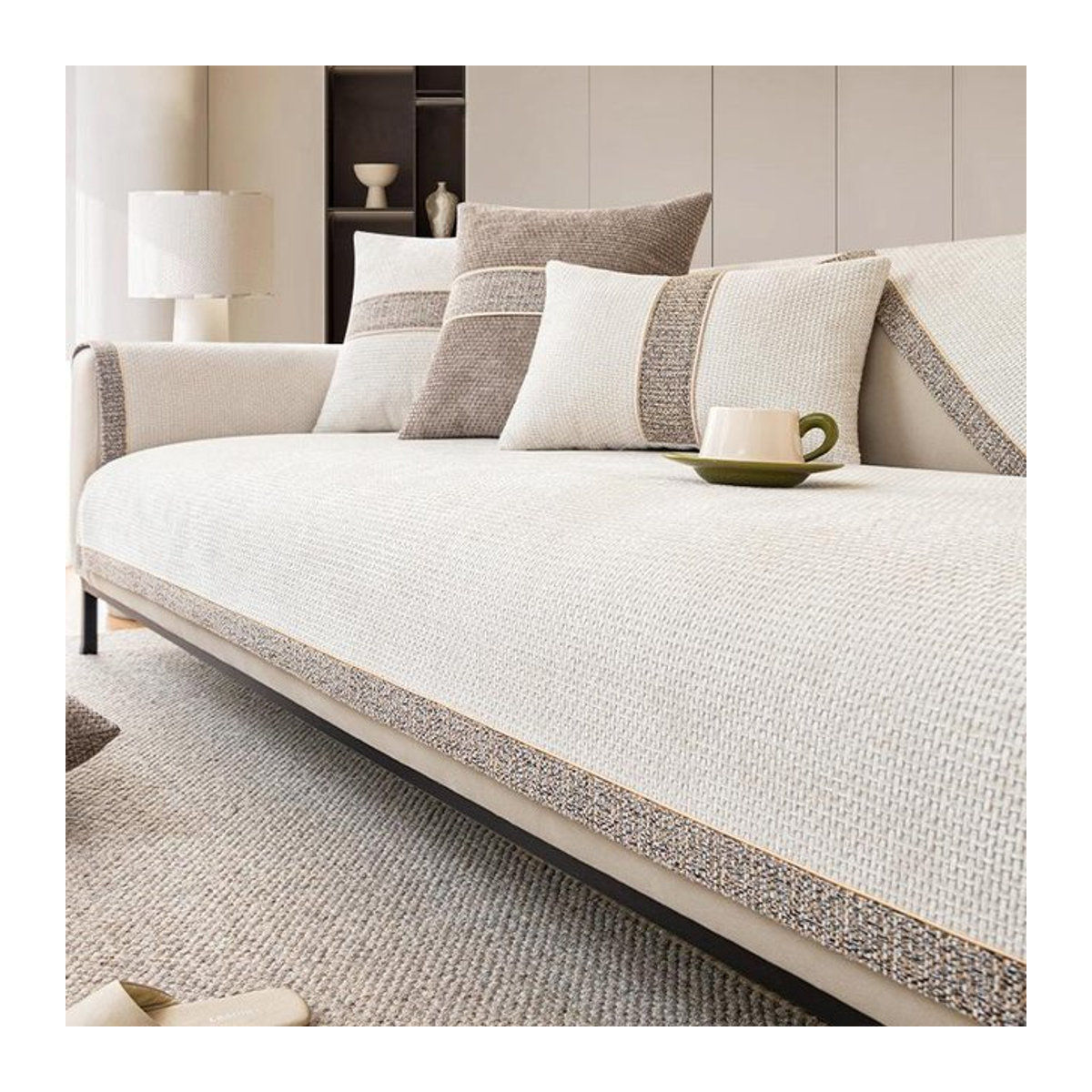 Chenille-Sofabezug von Your Warm Home in Creme, universelles rutschfestes Sofatuch als Schutzbezug für dein Wohnzimmer, Breite: 70 cm, Länge: 150 cm - Bild 1