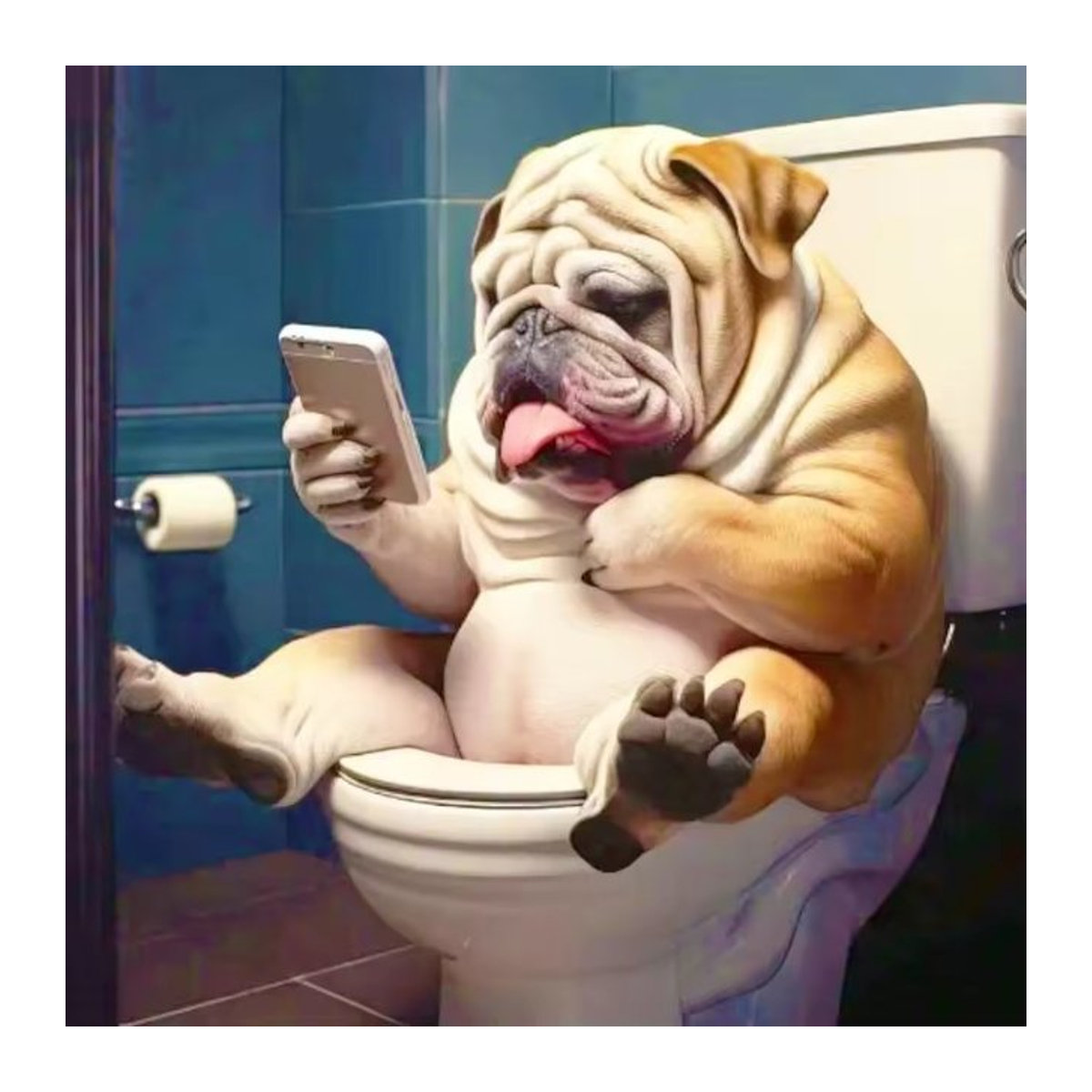 CHENISTORY 5D-DIY-Stickset Mosaik-Hund auf der Toilette Diamant-Gemälde mit runden Strasssteinen in Mehrfarbig - Bild 1