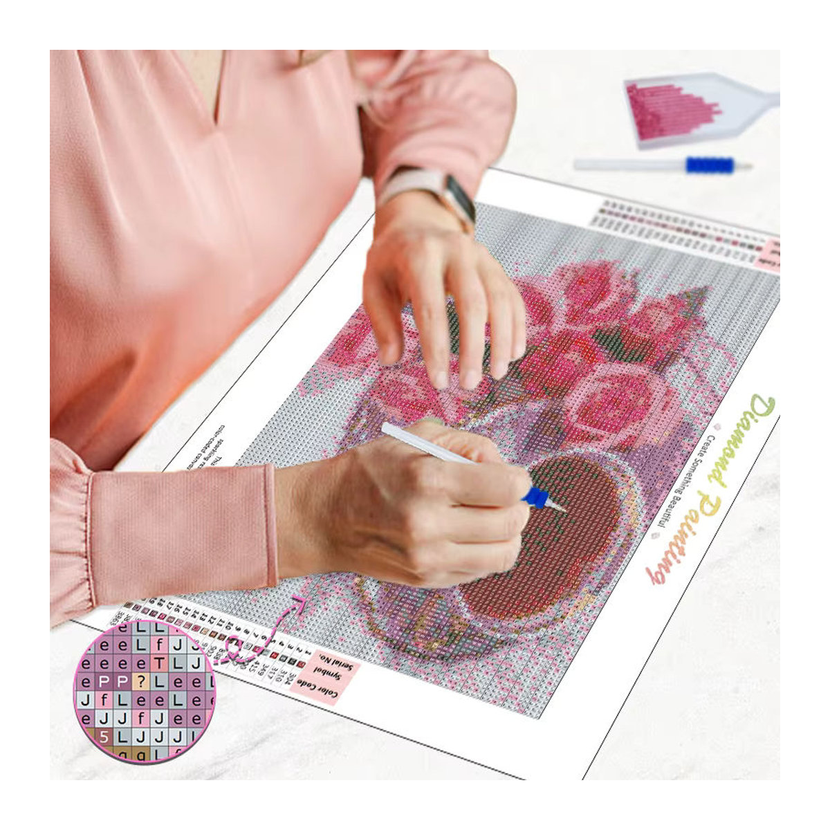 CHENISTORY Foto Diamantmalerei Set mit individuellem Motiv, 5D Vollplatz-Diamantstickerei als Mosaik-Kreuzstich-Kit, mehrfarbig, floral - Bild 2