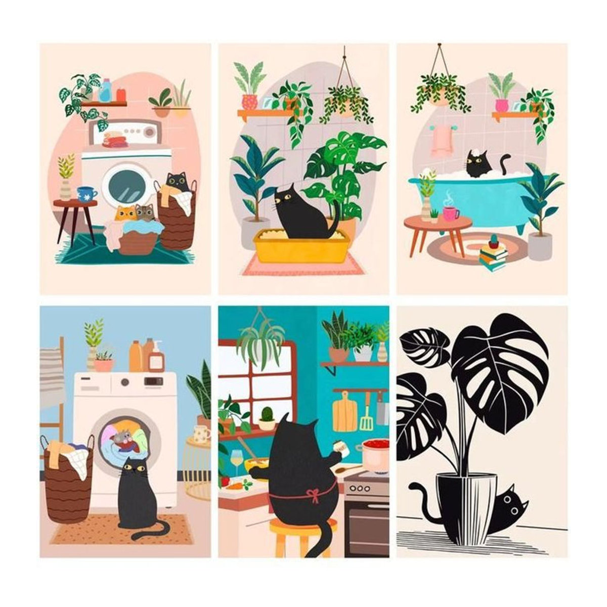 CHENISTORY Malen nach Zahlen Set mit Illustration einer schwarzen Katze und Pflanzen auf Leinwand, mehrfarbig - Bild 1