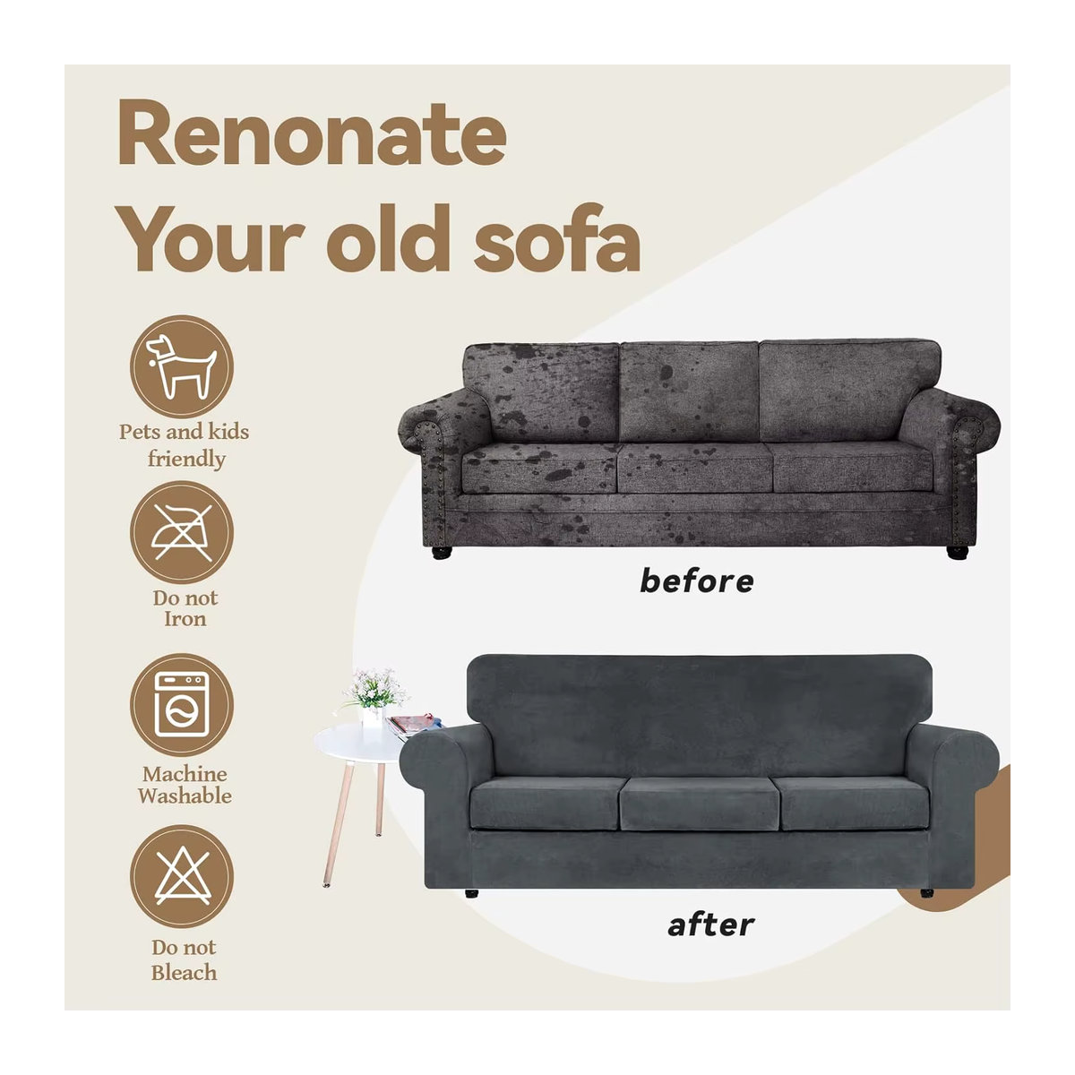 Chesterfield-Couchbezug aus Stretch-Samt mit Sitzkissenbezug für gebogene Sofasessel im Vintage-Stil in Grau und Grün - Bild 3