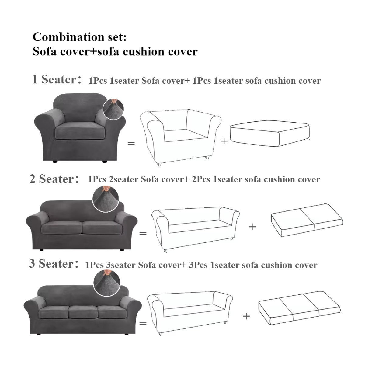 Chesterfield-Couchbezug aus Stretch-Samt mit Sitzkissenbezug für gebogene Sofasessel im Vintage-Stil in Grau und Grün - Bild 5