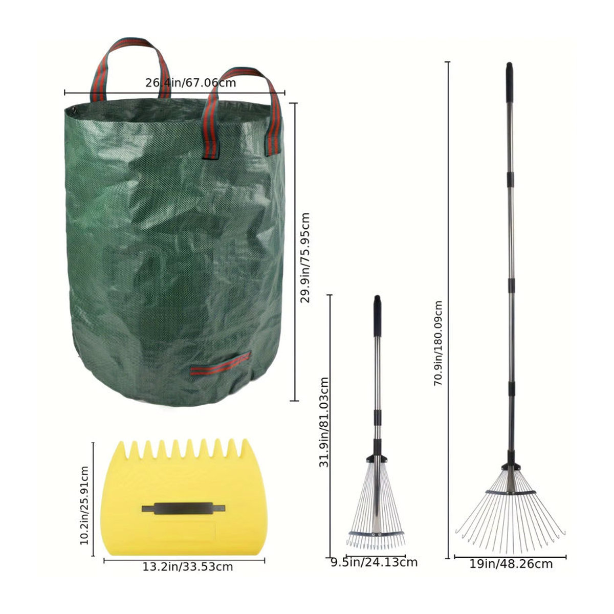 ChezMax Leaf Collector Gartenrechen-Set mit verstellbarem 18-Zahn-Klingenrechen, Klingenpflücker und 72 Gallonen Rasenmüllsack - Bild 2