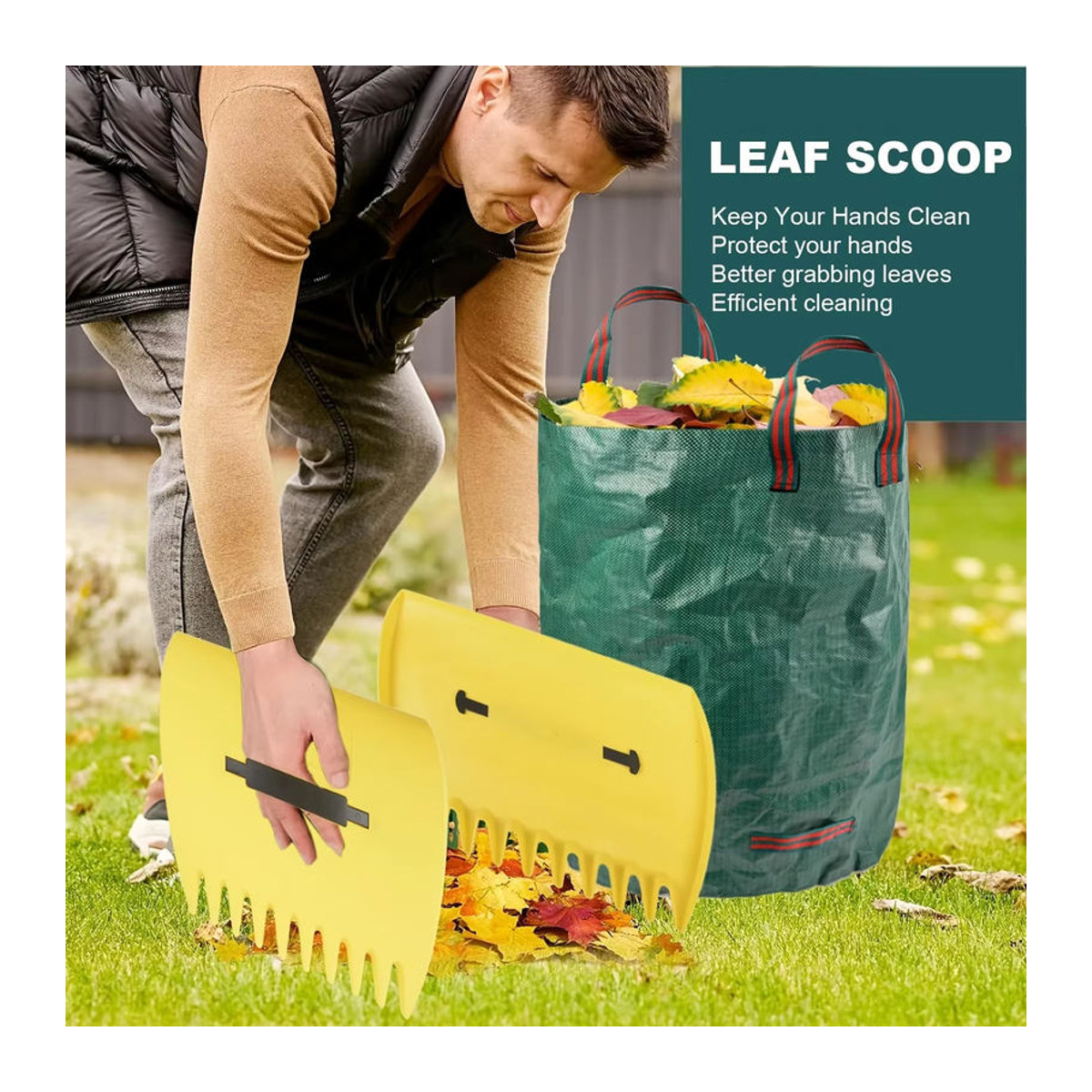 ChezMax Leaf Collector Gartenrechen-Set mit verstellbarem 18-Zahn-Klingenrechen, Klingenpflücker und 72 Gallonen Rasenmüllsack - Bild 3