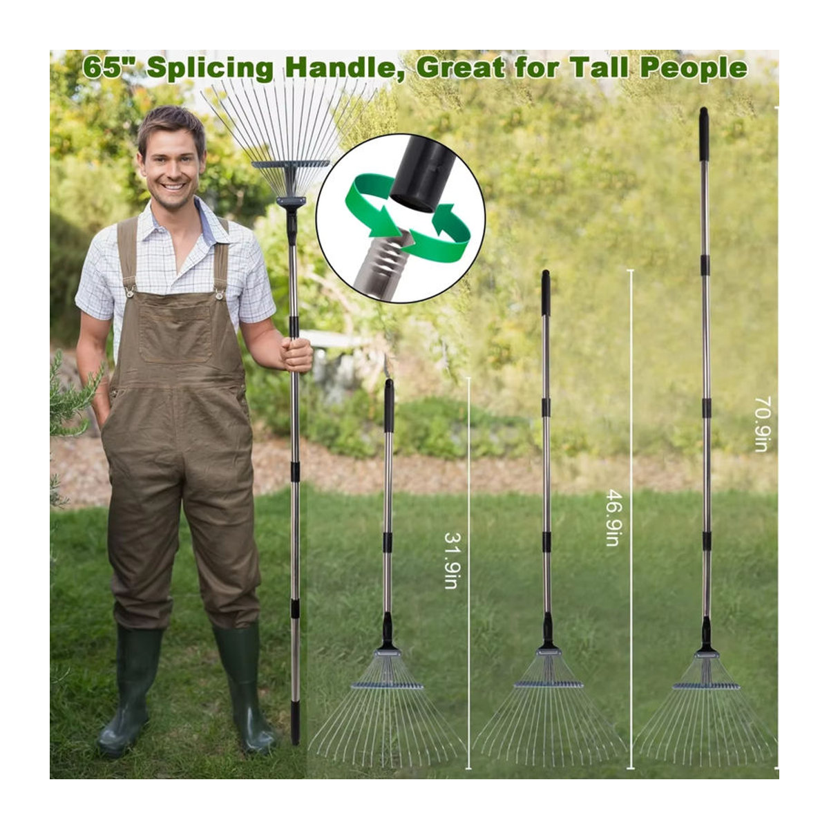 ChezMax Leaf Collector Gartenrechen-Set mit verstellbarem 18-Zahn-Klingenrechen, Klingenpflücker und 72 Gallonen Rasenmüllsack - Bild 5