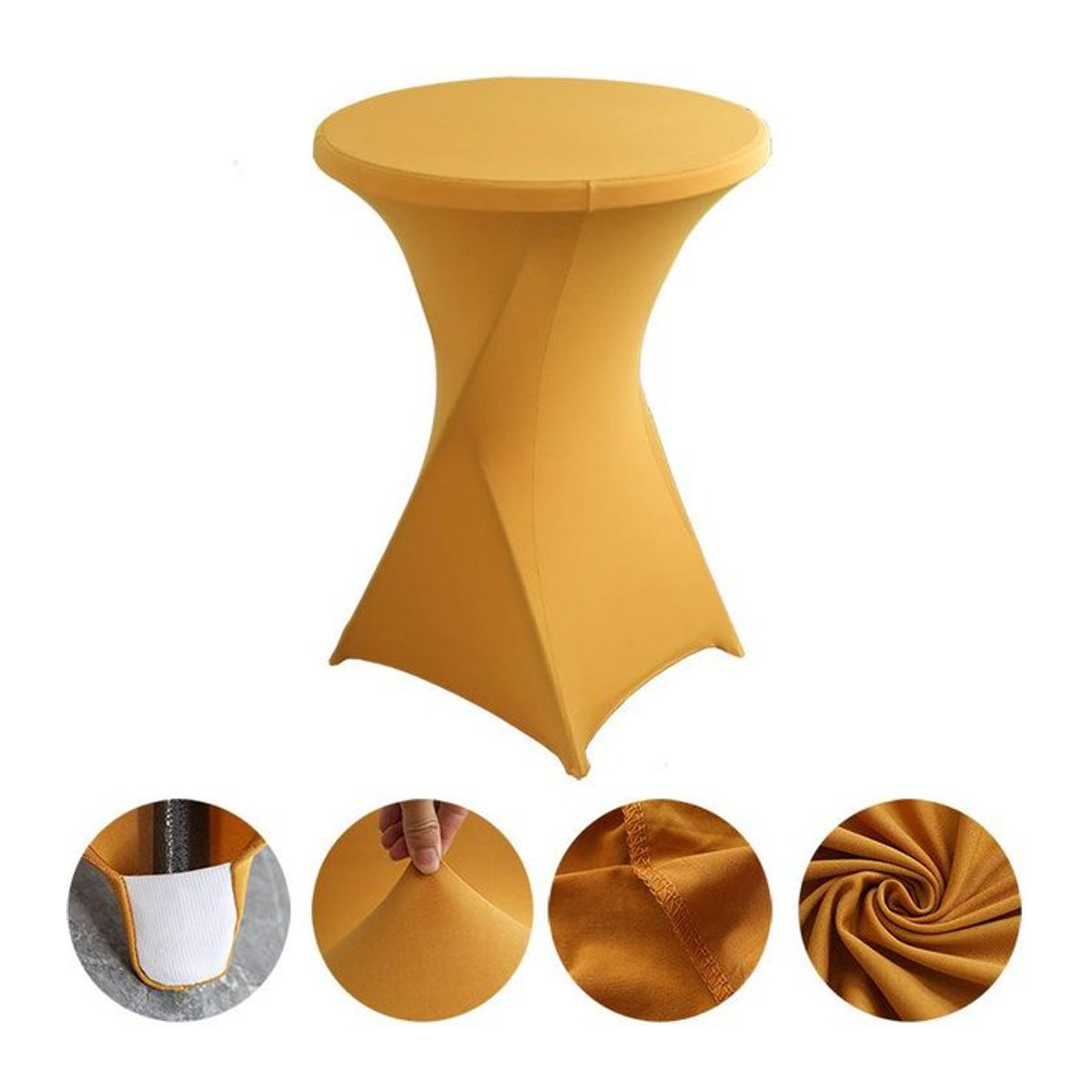ChicFashion Elastische Stretch Tischdecke für runde Cocktailtische aus Spandex in Gold, B/H: 70 x 110 cm - Bild 1