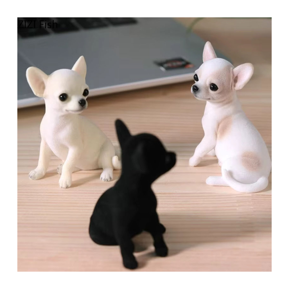 Chihuahua Tierfigur als Ornament aus Kunstharz in Schwarz und Mehrfarbig für deine Dekoration - Bild 3