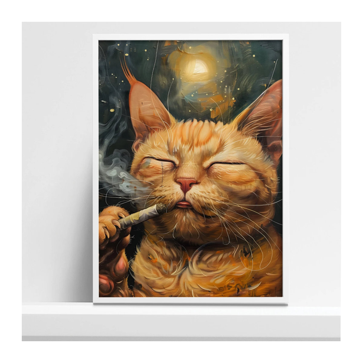 Chill Cat Surreal Smoking Cat Poster Giclée-Kunstdruck aus Papier in Mehrfarbig für deine Wandmontage - Bild 1