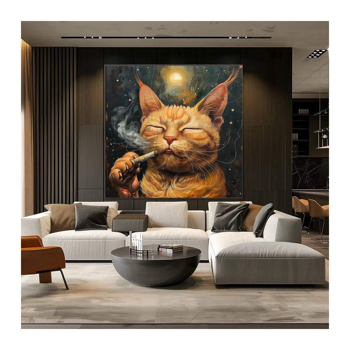 Chill Cat Surreal Smoking Cat Poster Giclée-Kunstdruck aus Papier in Mehrfarbig für deine Wandmontage - Bild 2
