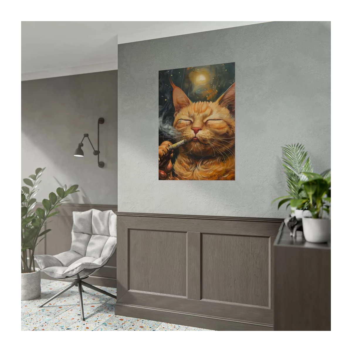 Chill Cat Surreal Smoking Cat Poster Giclée-Kunstdruck aus Papier in Mehrfarbig für deine Wandmontage - Bild 6