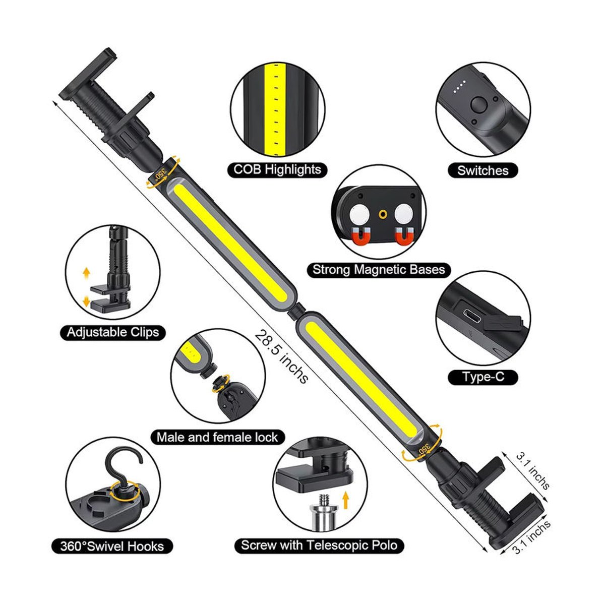 CHIN TORCH LED Arbeitsleuchte mit 4400 mAh Akku und Haken, wiederaufladbare Unterhauben-Arbeitslichtleiste für Mechaniker und Notfälle - Bild 4