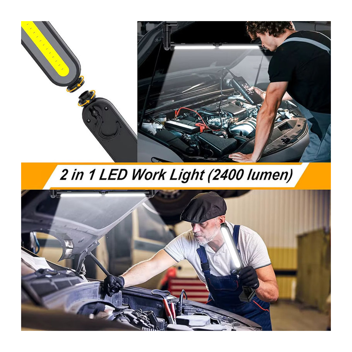 CHIN TORCH LED Arbeitsleuchte mit 4400 mAh Akku und Haken, wiederaufladbare Unterhauben-Arbeitslichtleiste für Mechaniker und Notfälle - Bild 6