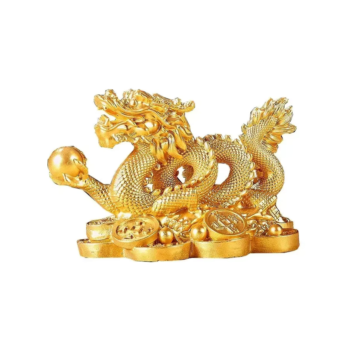 Chinesische Geely Qianlong Statue aus Kunstharz in Bronze und Gold als Feng Shui Dekoration für dein Wohnzimmer oder Büro - Bild 1