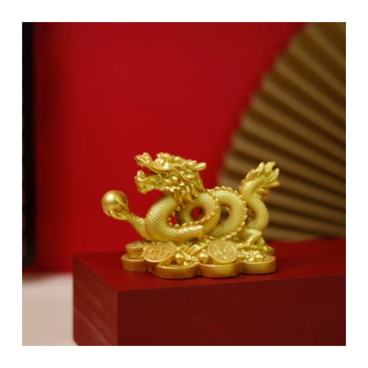 Chinesische Geely Qianlong Statue aus Kunstharz in Bronze und Gold als Feng Shui Dekoration für dein Wohnzimmer oder Büro - Bild 2