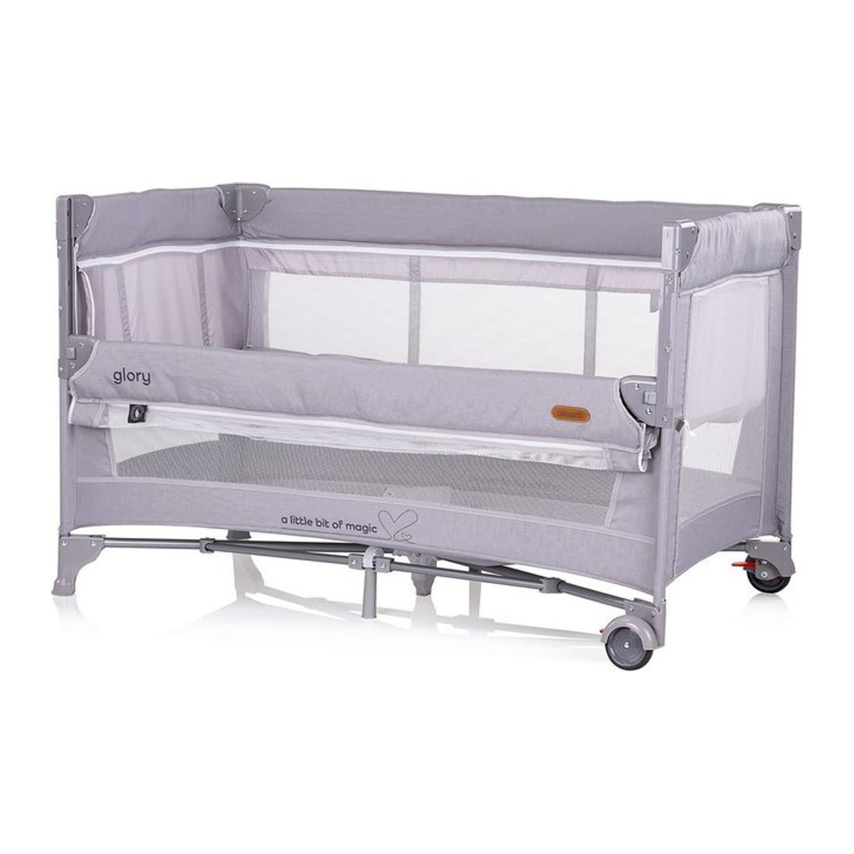 Chipolino Reisebett Glory Babybett mit 2 Ebenen, Matratze und Rädern, zusammenklappbar inklusive Tragetasche, Grau - Bild 1