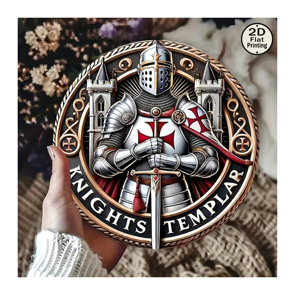 Chivalry Fusion Mittelalterliches Metallschild Knight Porträt im Vintage-Stil, mehrfarbig, B/H: 20 x 20 cm - Bild 1