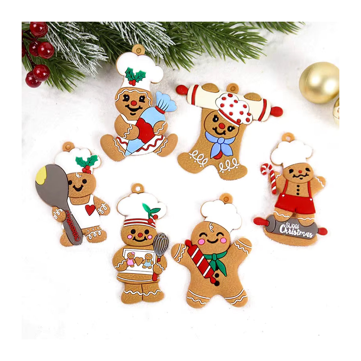 CHIXINHAPPY Lebkuchenmann und Tier Weihnachtsbaum Anhänger Set aus Kunststoff in Mehrfarbig - Bild 1
