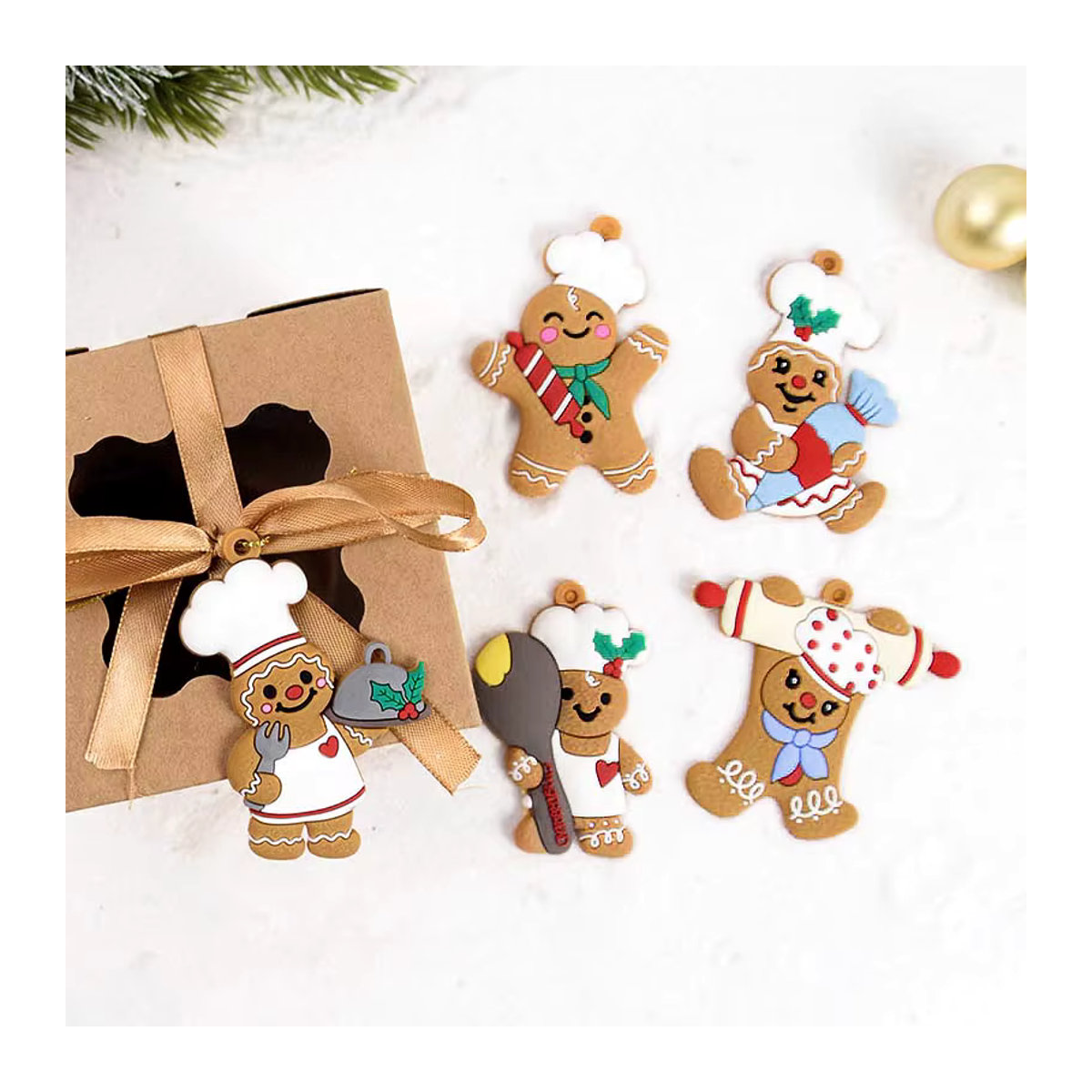 CHIXINHAPPY Lebkuchenmann und Tier Weihnachtsbaum Anhänger Set aus Kunststoff in Mehrfarbig - Bild 2