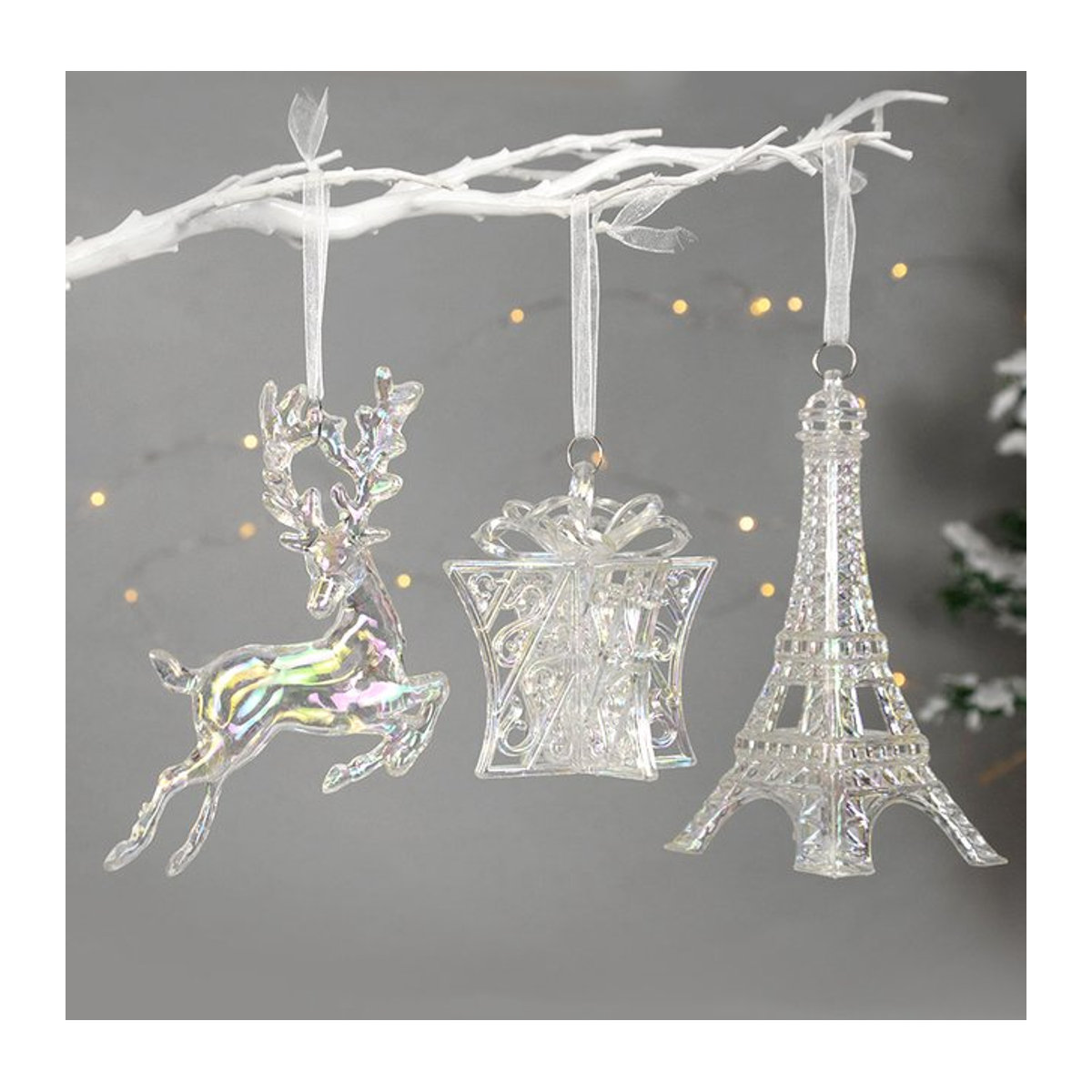 CHIXINHAPPY Transparentes Weihnachts-Hängeornament aus Kunststoff mit Schmetterling, Ballett Tänzerin, Glocke oder Rentier - Bild 1