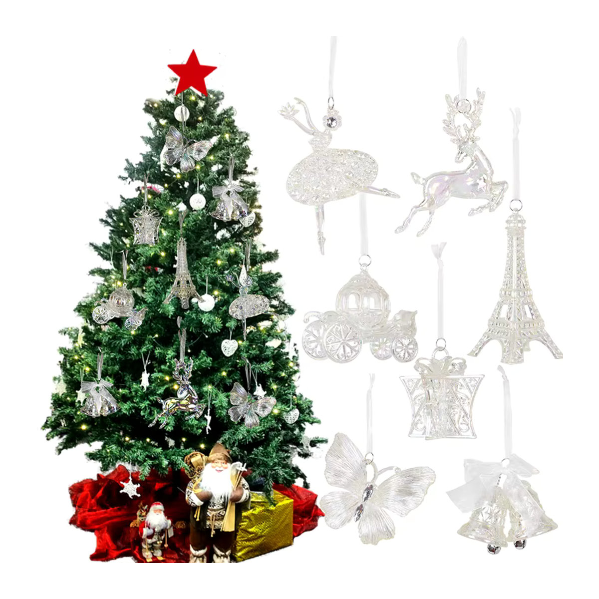 CHIXINHAPPY Transparentes Weihnachts-Hängeornament aus Kunststoff mit Schmetterling, Ballett Tänzerin, Glocke oder Rentier - Bild 2