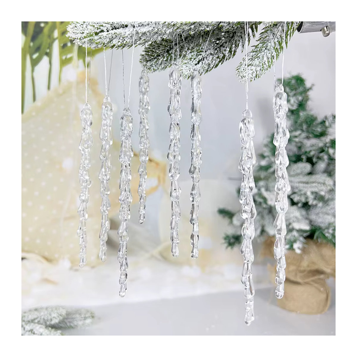 CHIXINHAPPY Weihnachts Eiszapfen Hängeornamente aus transparentem Kunststoff, Höhe: 13 cm - Bild 3