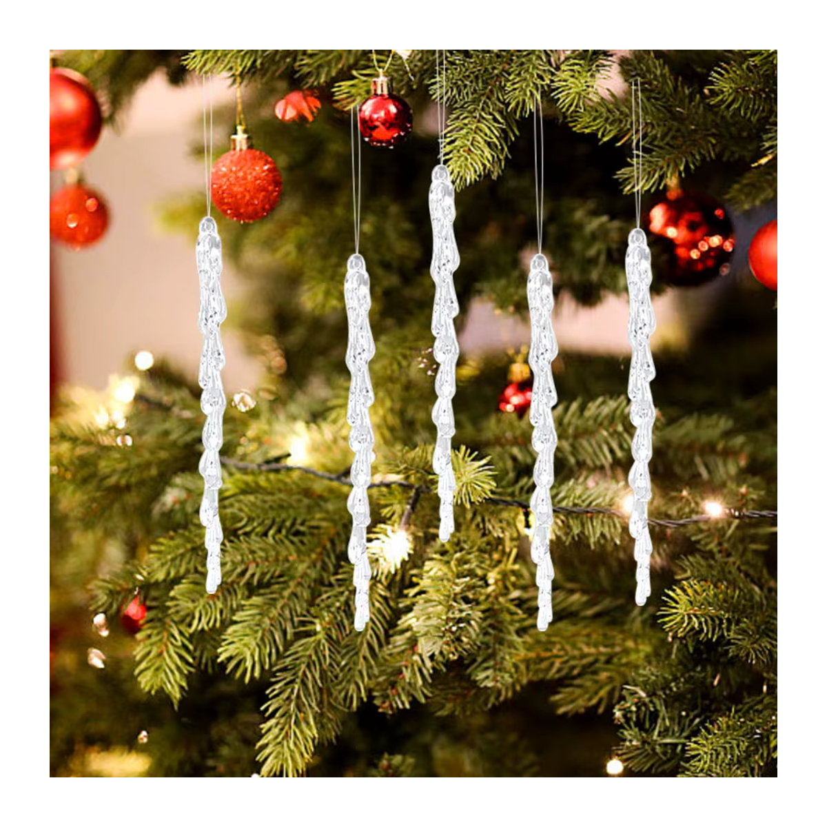 CHIXINHAPPY Weihnachts Eiszapfen Hängeornamente aus transparentem Kunststoff, Höhe: 13 cm - Bild 4