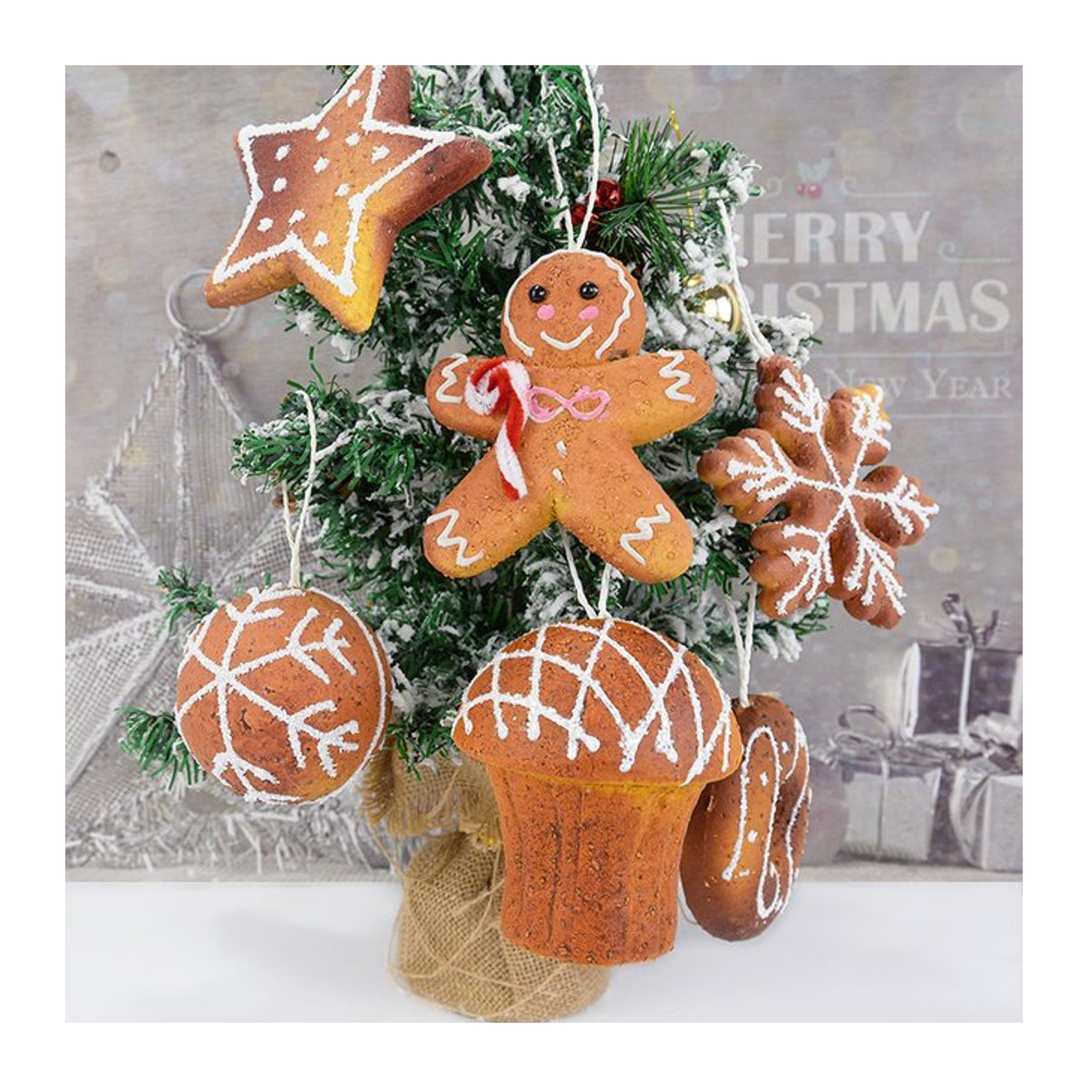 CHIXINHAPPY Weihnachtsbaumschmuck Set aus Kunstharz mit Keksen, Lebkuchenmann, Donuts und Schneeflocken in Mehrfarbig - Bild 1
