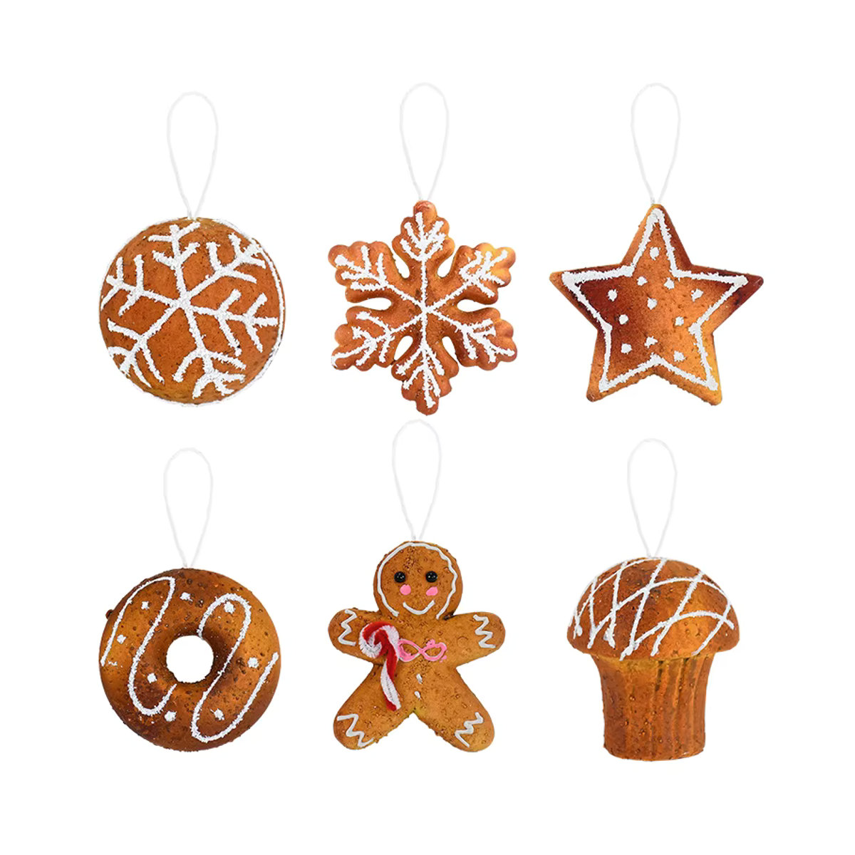 CHIXINHAPPY Weihnachtsbaumschmuck Set aus Kunstharz mit Keksen, Lebkuchenmann, Donuts und Schneeflocken in Mehrfarbig - Bild 5