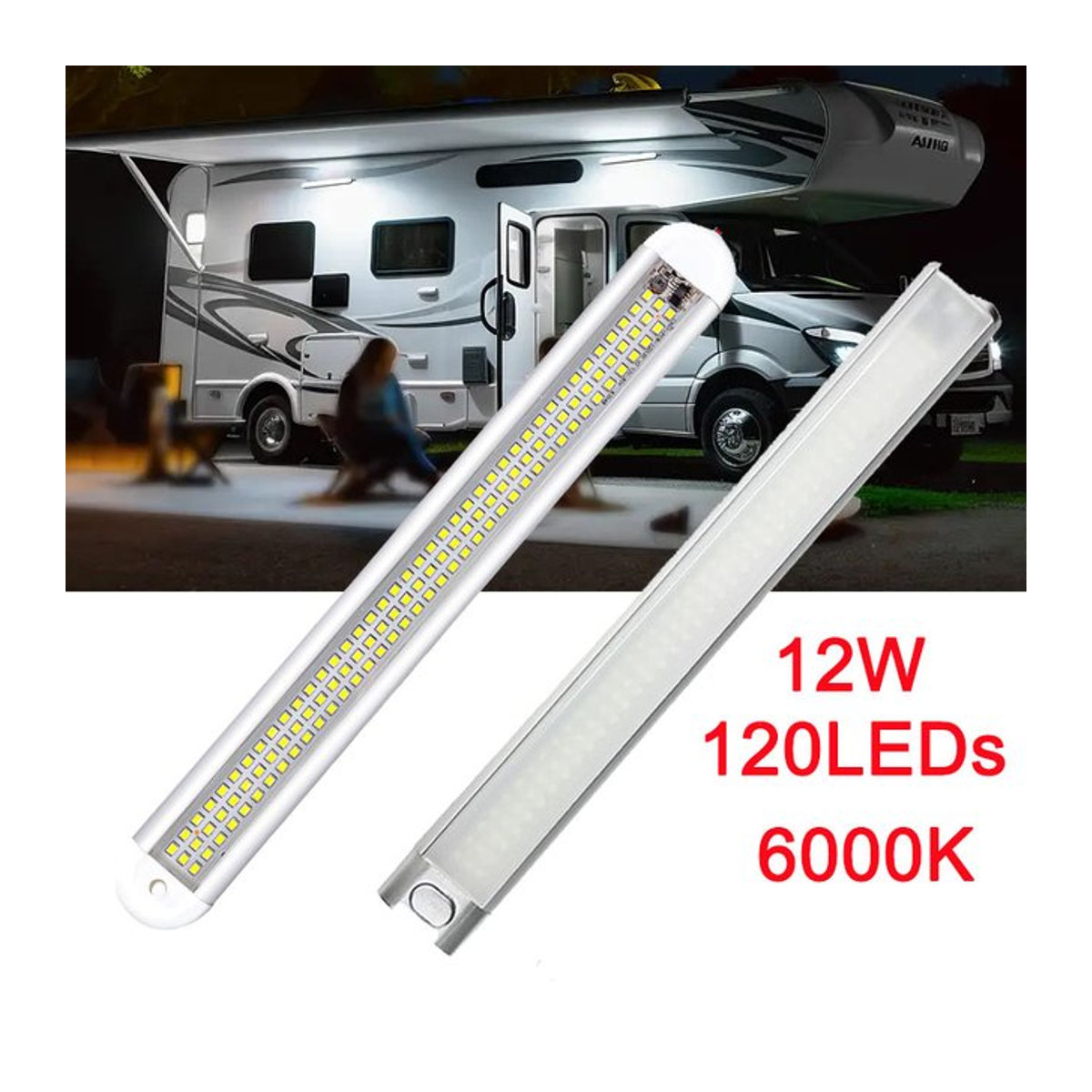 CHKJPLH 120 LEDs Auto Innenbeleuchtung Lichtleiste mit Schalter für Lkw, Wohnmobile, Camper und Boote, 12V/24V - Bild 1