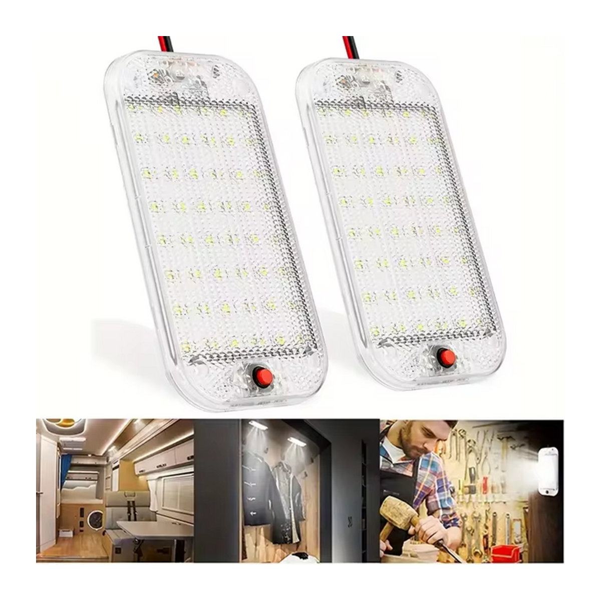 CHKJPLH LED Deckenspot mit 48 LEDs und Schalter für Wohnmobile, Busse und Boote, Weiß, 12V 24V - Bild 1