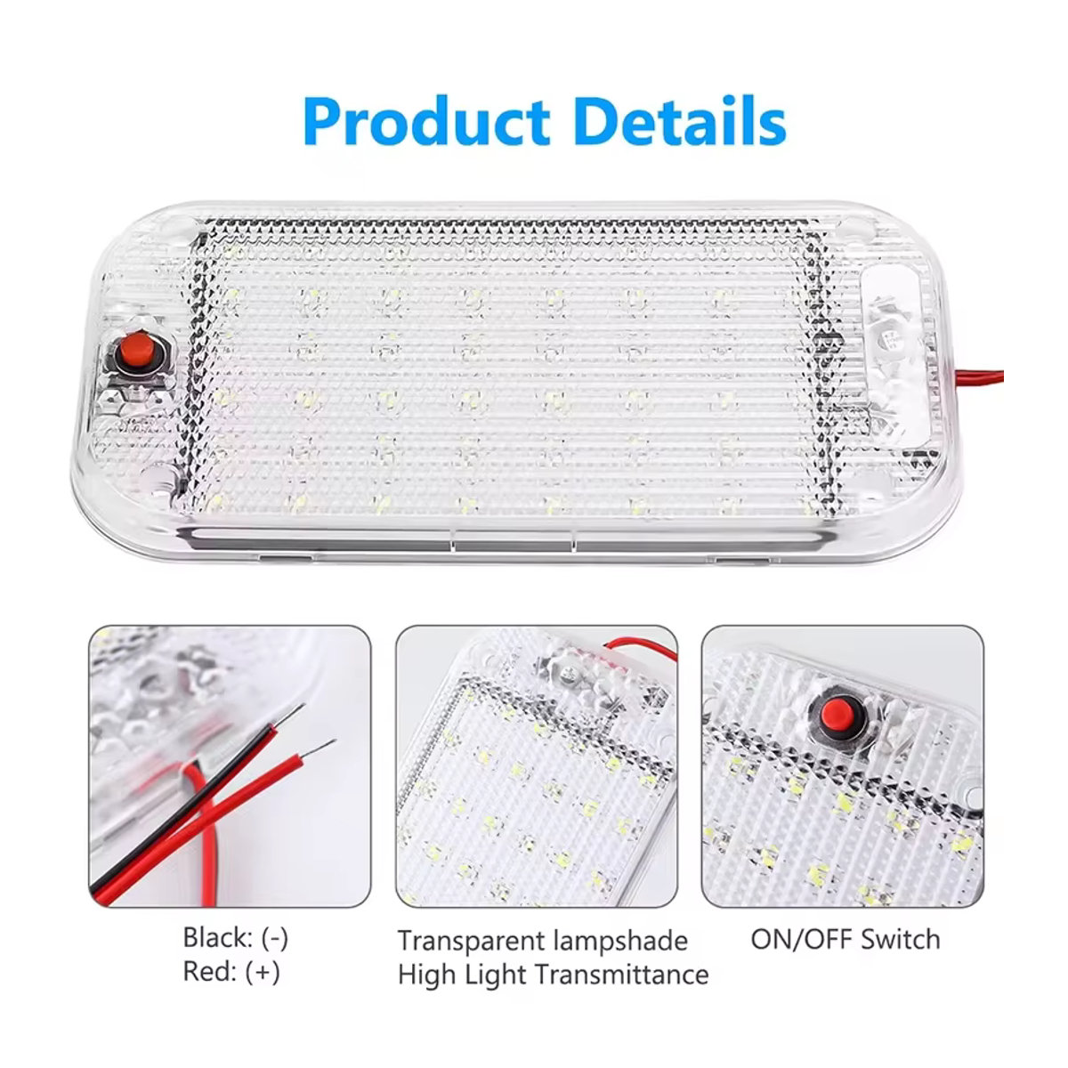 CHKJPLH LED Deckenspot mit 48 LEDs und Schalter für Wohnmobile, Busse und Boote, Weiß, 12V 24V - Bild 4