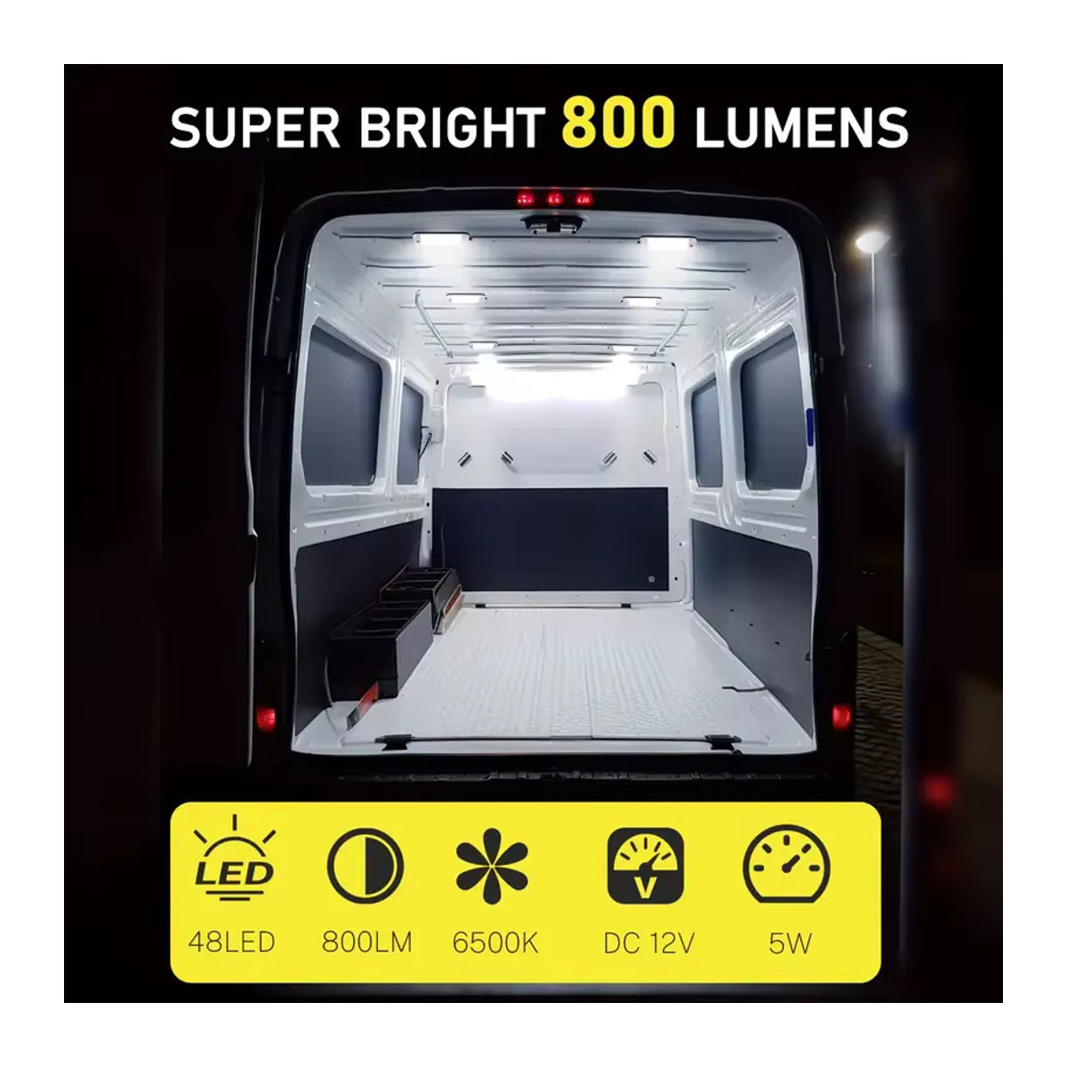 CHKJPLH LED Innenlicht Streifen mit Schalter für Wohnmobil und Camper, 48LED Deckenspot in Weiß, 12V-80V - Bild 3