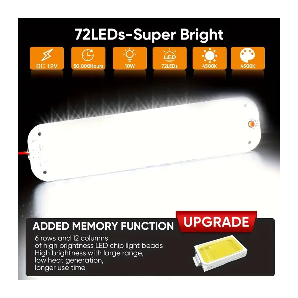 CHKJPLH LED Panel Licht mit 72 LEDs und Schalter, Weiß, 12V-80V Deckenspot für Auto, Wohnmobil, Anhänger und Boot - Bild 2