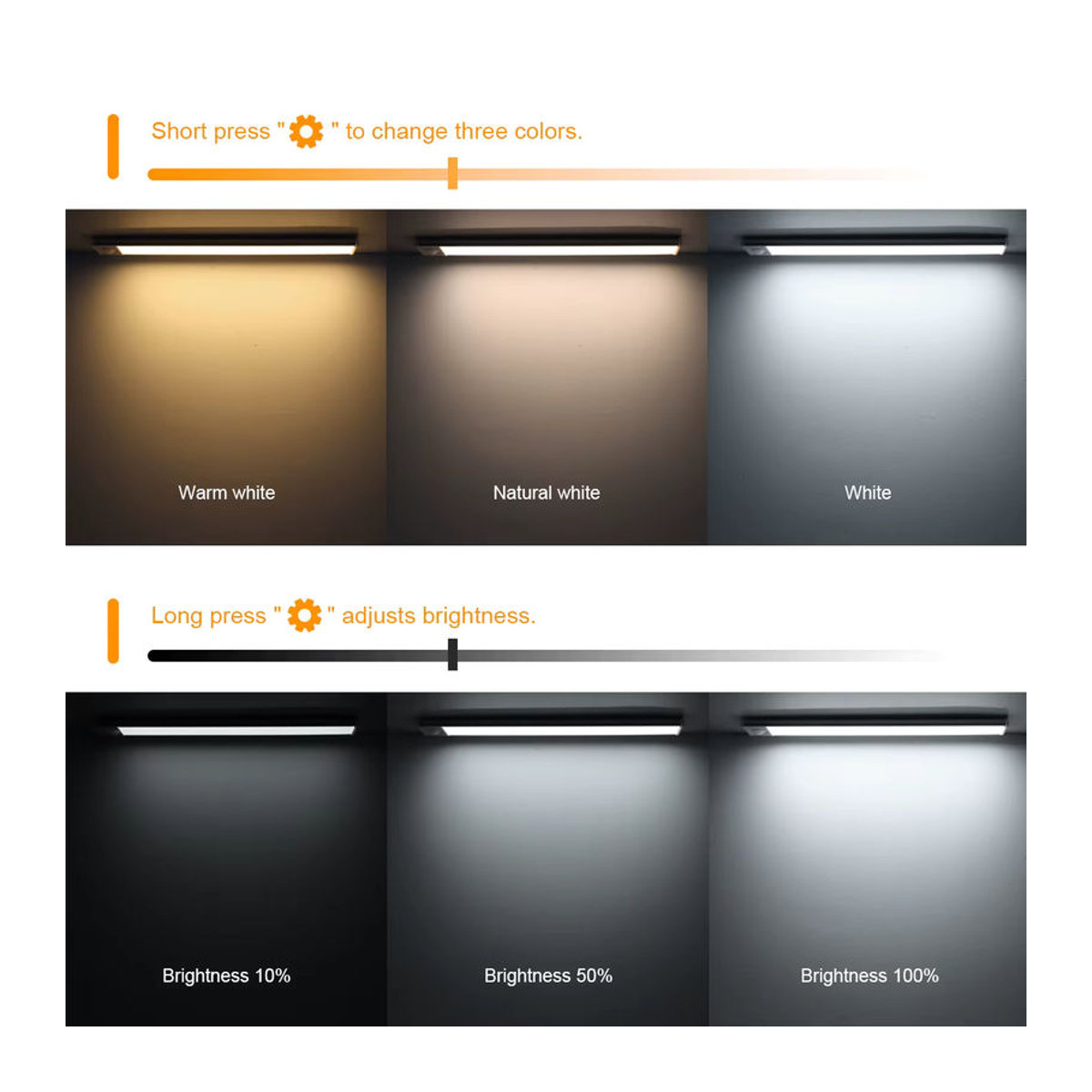 CHNAITEKE Aluminium LED-Unterschrankleuchte mit PIR-Bewegungssensor, dimmbar, USB-aufladbar, Silber - Bild 5