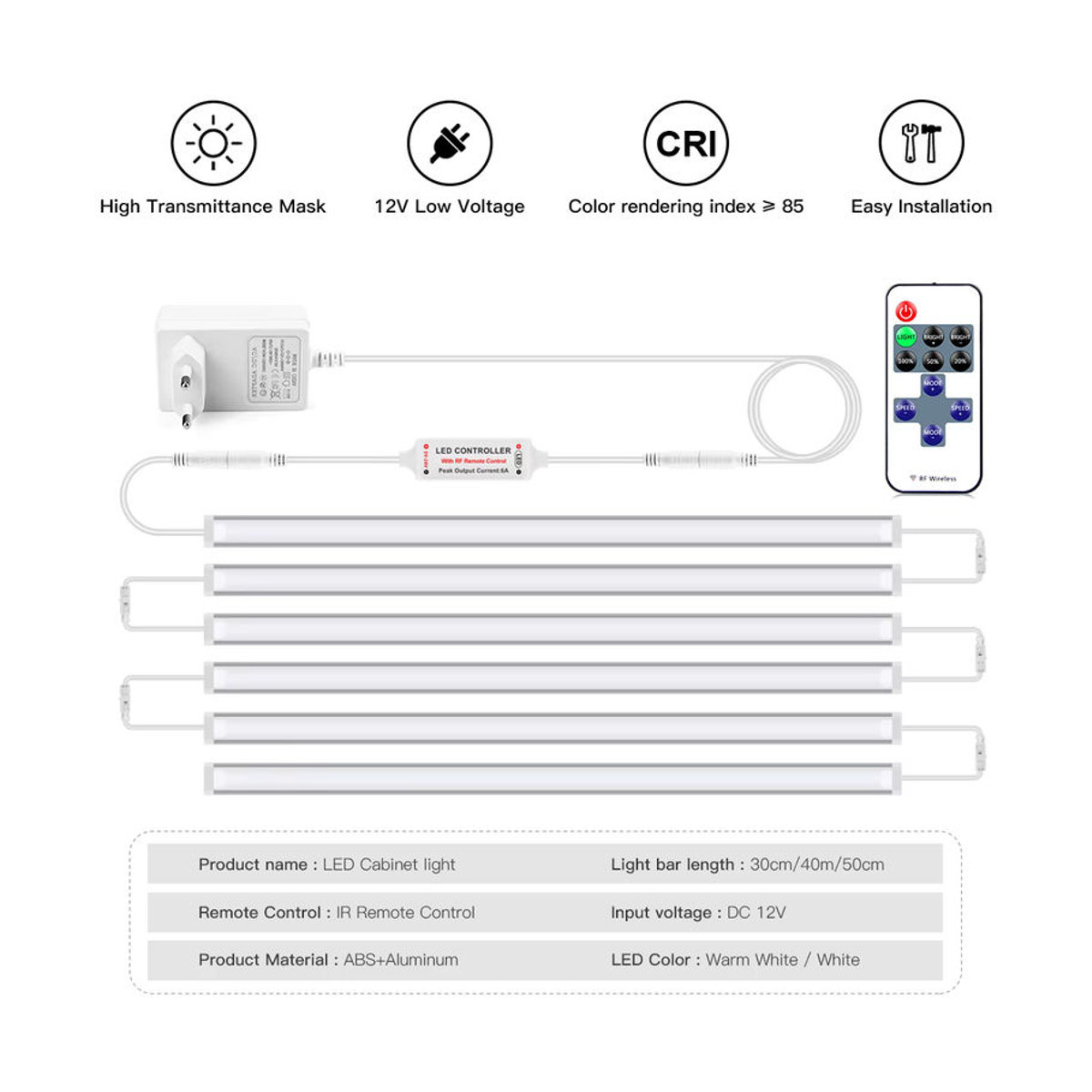 CHNAITEKE Dimmbare LED Aluminium Lichtleiste in Weiß für Möbelbeleuchtung, verknüpfbar mit RF-Fernbedienung, B/T/H: 30 x 40 x 50 cm - Bild 3