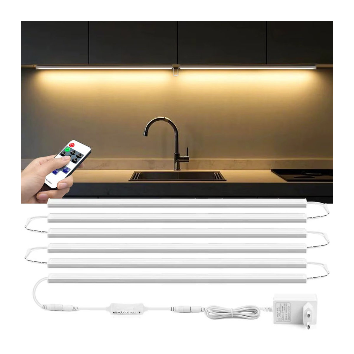 CHNAITEKE Dimmbare LED-Lichtleiste aus Aluminium mit RF-Fernbedienung für Küche und Schlafzimmer, Weiß/Warmweiß - Bild 4