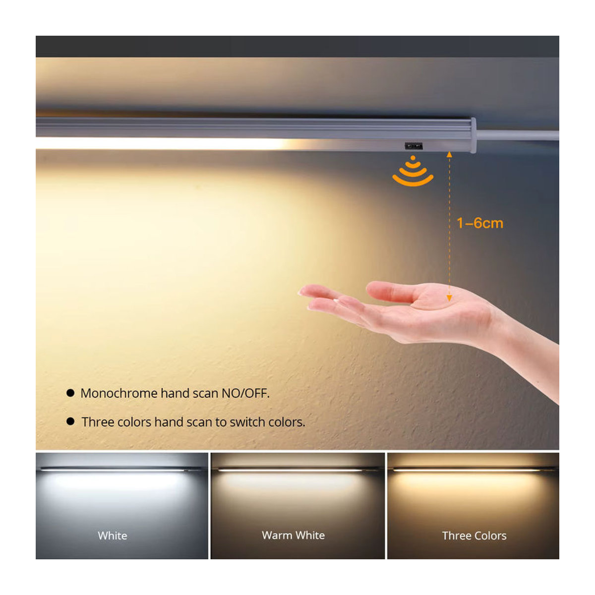 CHNAITEKE LED Bar Licht aus Aluminium mit Handscan Sensor und 3 Farbtemperaturen in Weiß zur Möbelbeleuchtung - Bild 5