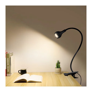 CHNAITEKE LED Schreibtischlampe mit Clip und USB-Anschluss, verstellbares Leselicht für Schreibtisch und Nachttisch, Schwarz/Weiß