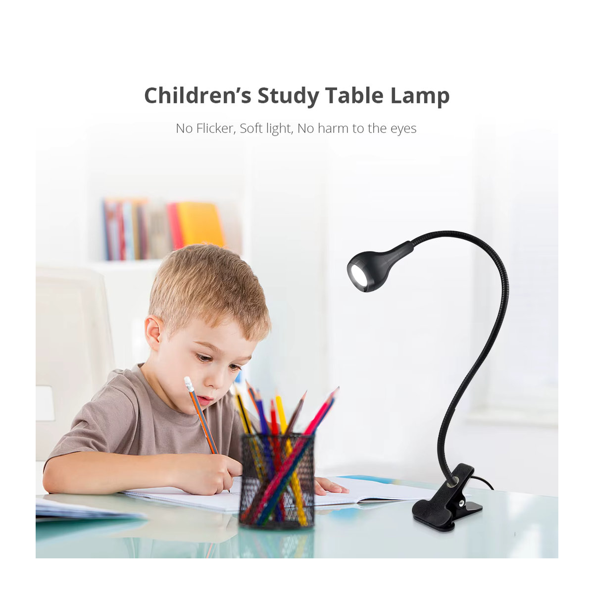 CHNAITEKE LED Schreibtischlampe mit Clip und USB-Anschluss, verstellbares Leselicht für Schreibtisch und Nachttisch, Schwarz/Weiß - Bild 2
