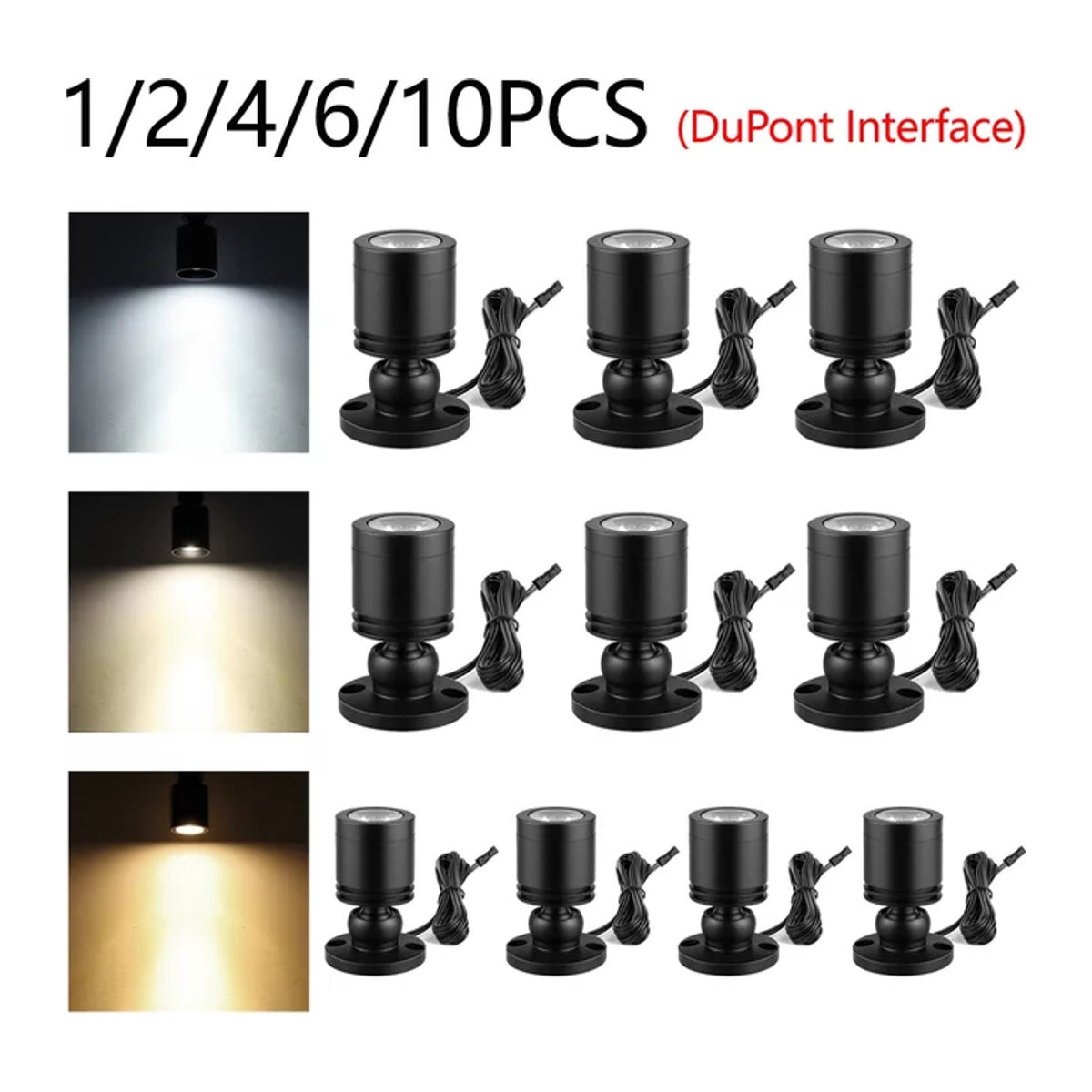 CHNAITEKE Mini 12V LED Spotlicht 3W in Schwarz aus Aluminium mit 360 Grad Drehbarkeit für Vitrinen und Dekorbeleuchtung - Bild 1