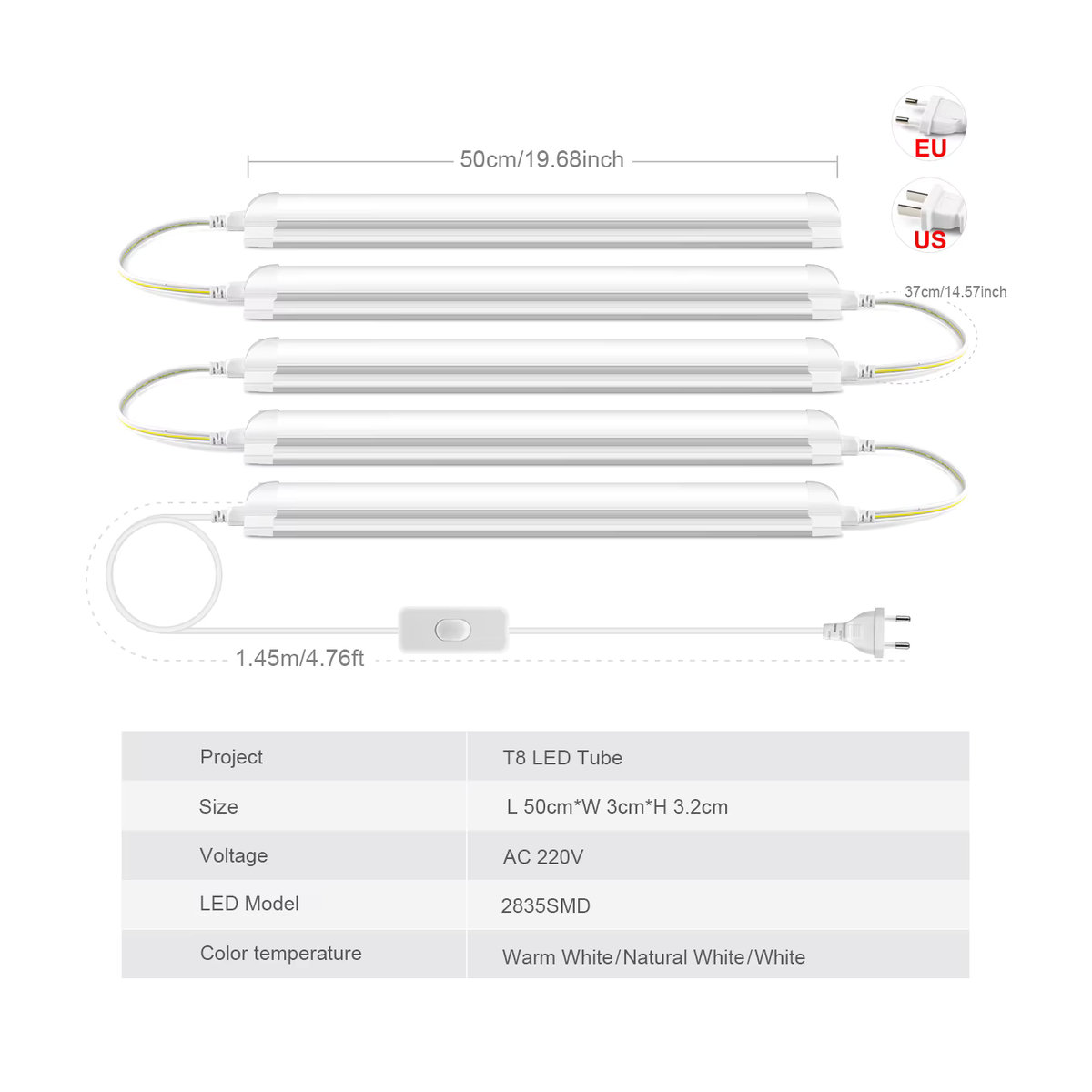 CHNAITEKE T8 LED Leuchtstofflampe Energiesparende LED Röhre 25 W AC220V Länge: 50 cm - Bild 2