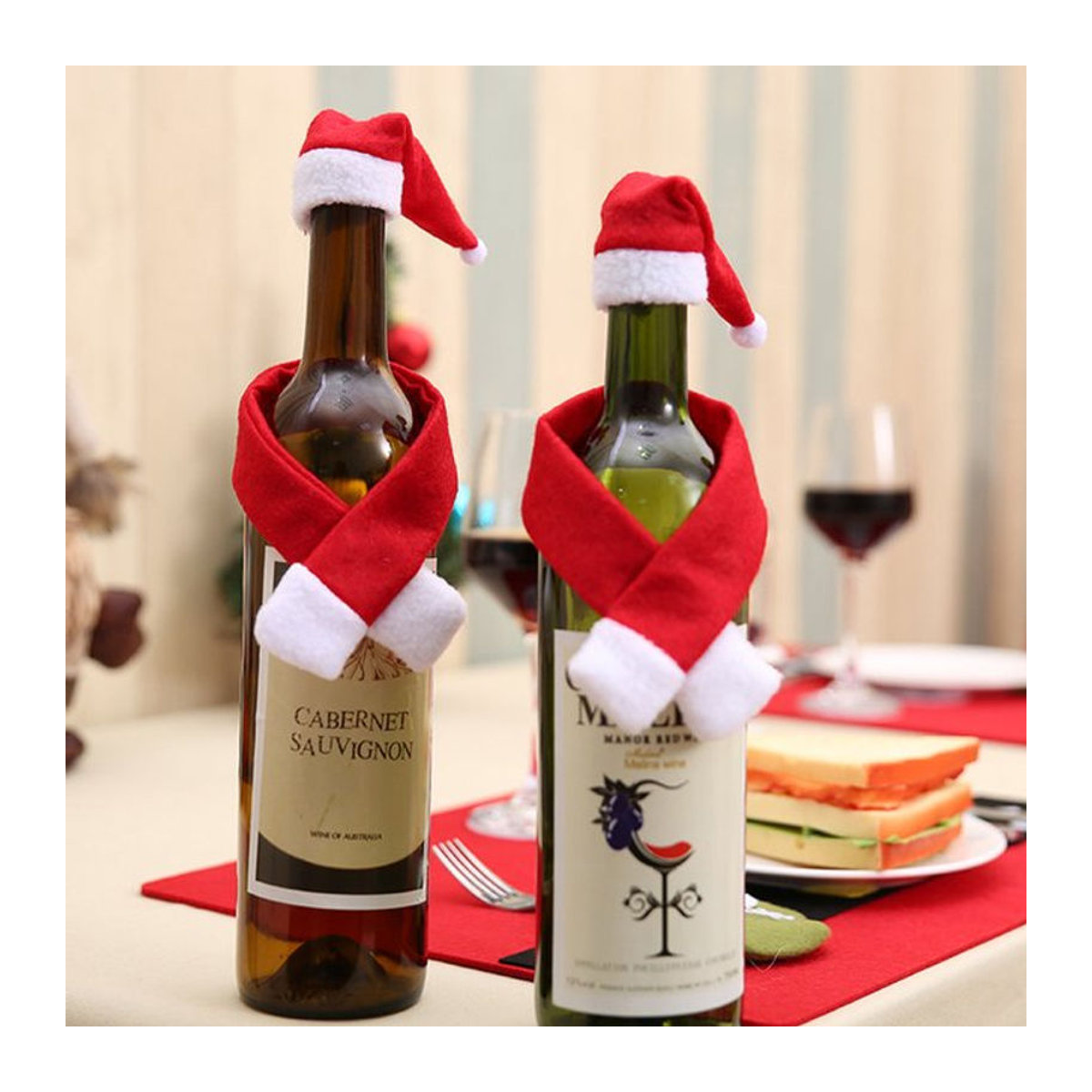 Chouchouter Weihnachtliche Wein Flaschen Abdeckung im Santa Claus Design, Rot, Textil - Bild 1