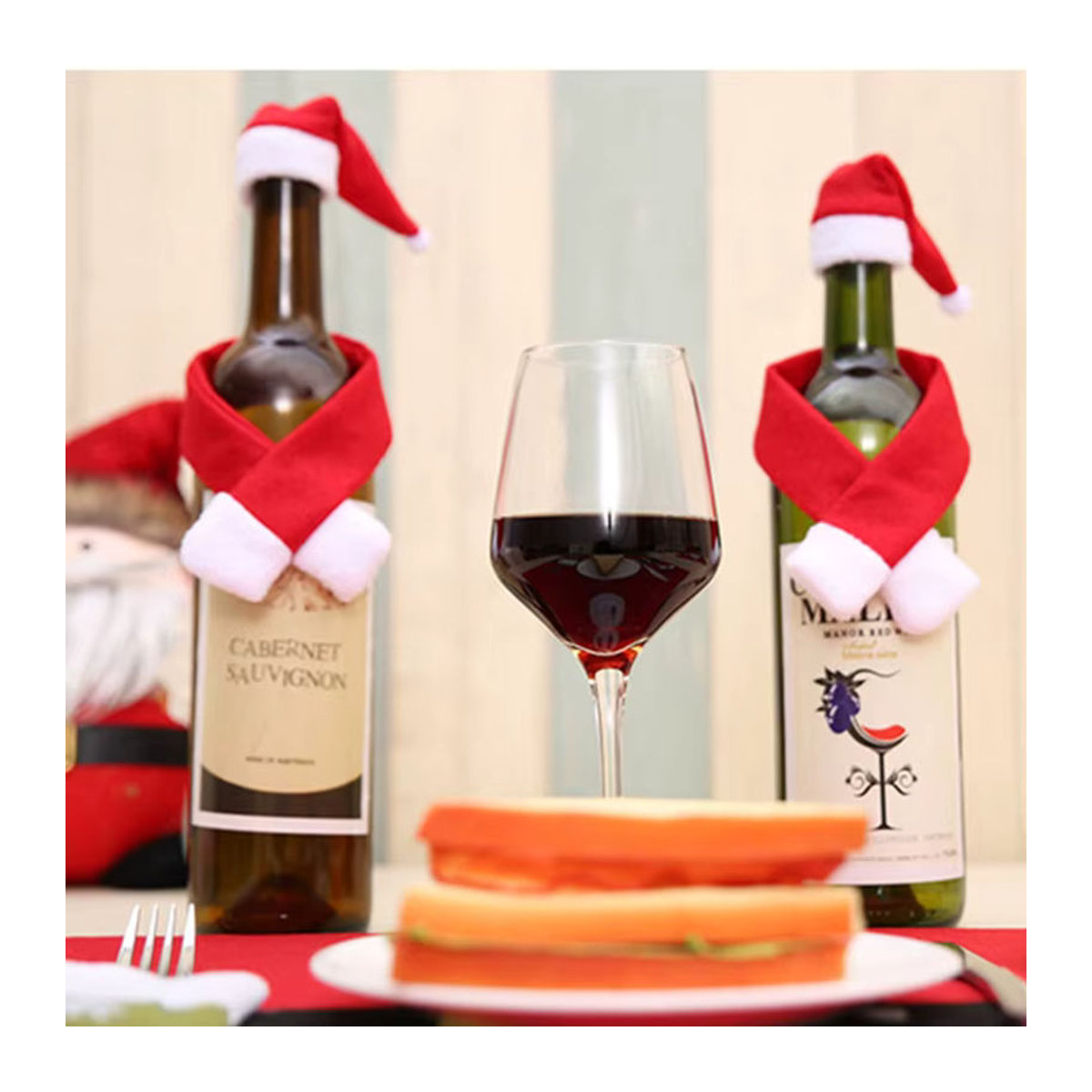 Chouchouter Weihnachtliche Wein Flaschen Abdeckung im Santa Claus Design, Rot, Textil - Bild 2