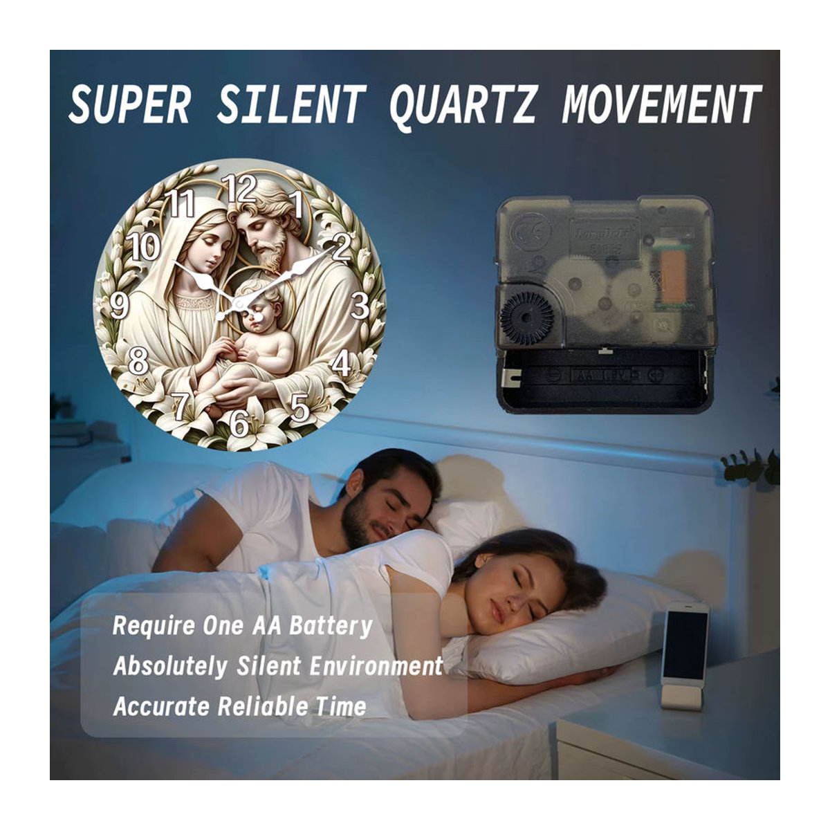 Christus Wanduhr aus Holz mit Krippe Motiv in Beige, Geräuschlose analoge Runduhr für deine Weihnachtsdekoration - Bild 4