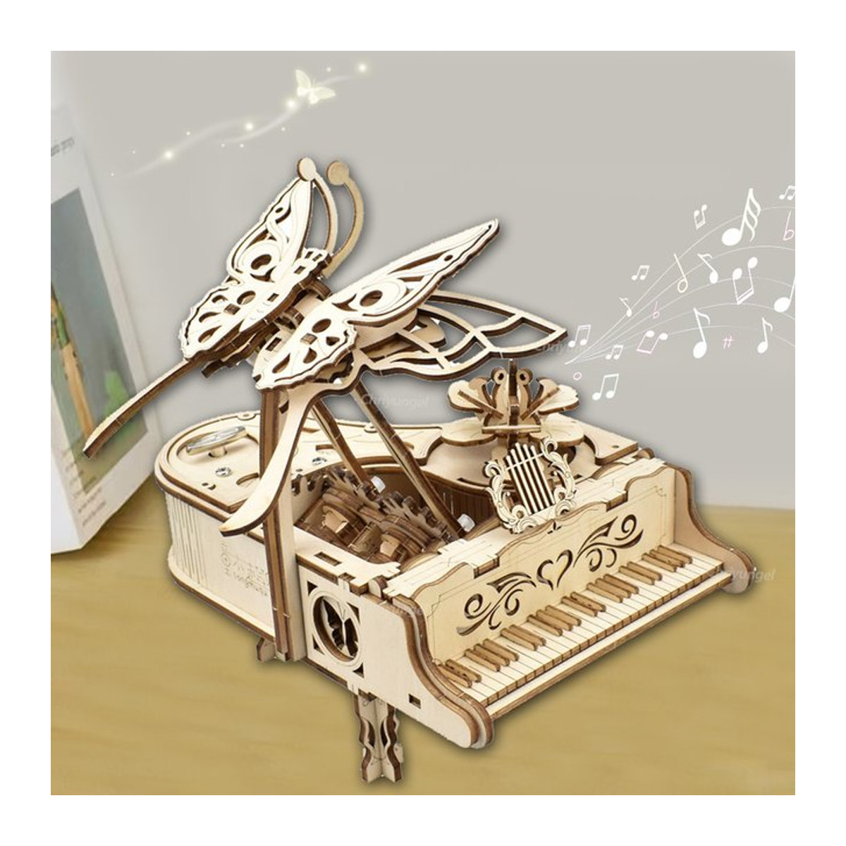 Chriyungel 3D Holzpuzzle Spieluhr Klavier Modellbausatz DIY Musikinstrument in Beige - Bild 1