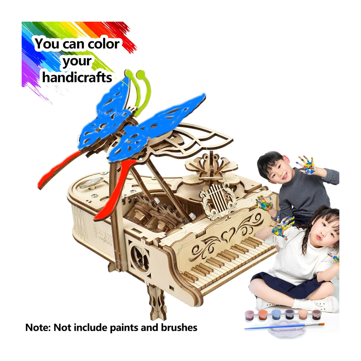 Chriyungel 3D Holzpuzzle Spieluhr Klavier Modellbausatz DIY Musikinstrument in Beige - Bild 4