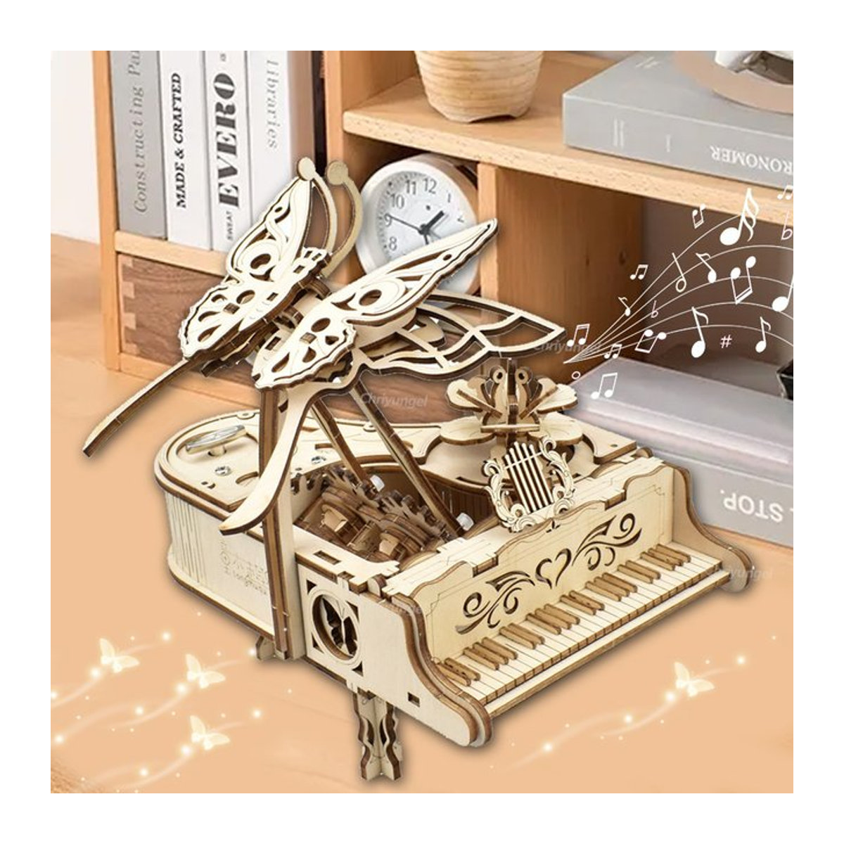 Chriyungel 3D Holzpuzzle Spieluhr Klavier Modellbausatz DIY Musikinstrument in Beige - Bild 1